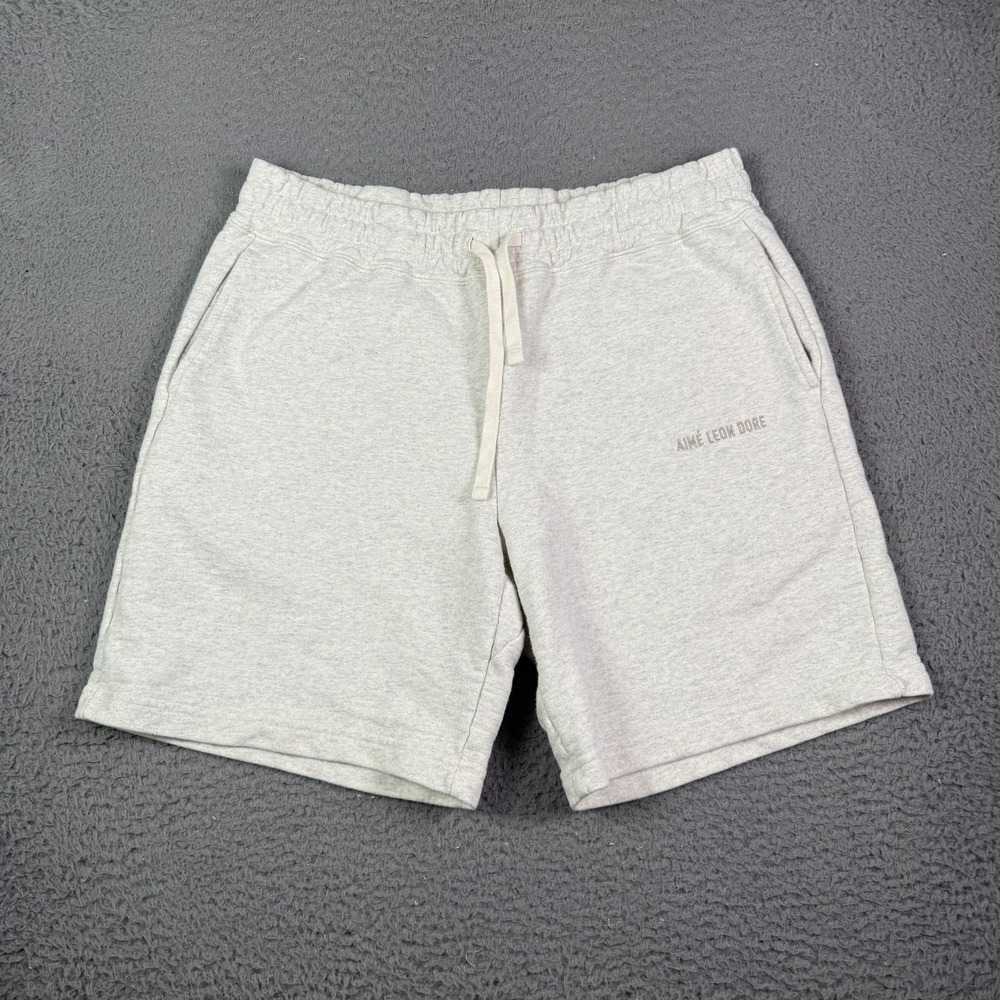 Aimé Leon Dore Tonal Logo Sweat Shorts Mens M Heather Gray 7.5" Terry Fleece